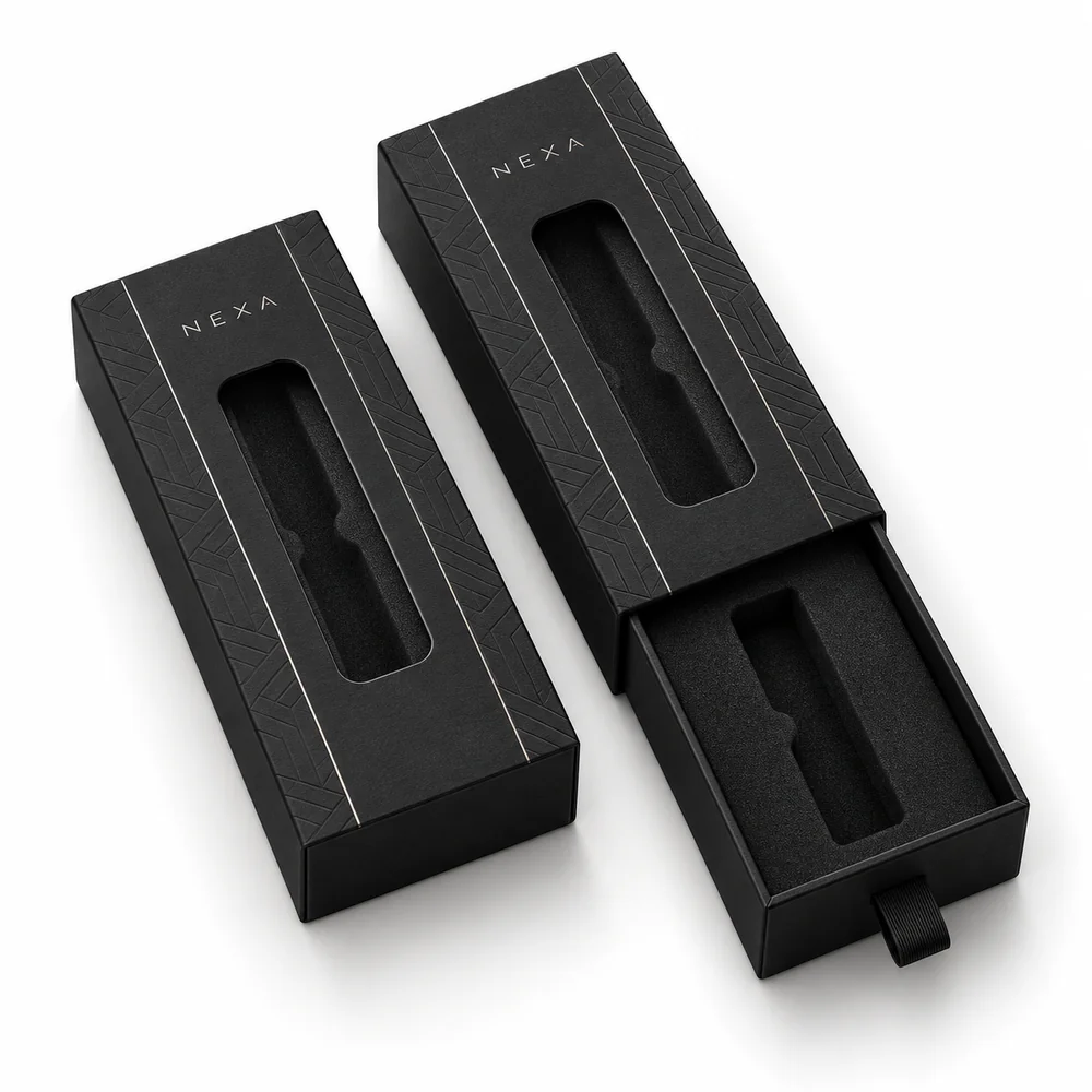 NEXA window cartridge drawer box for empty cartridge packaging, AI packaging concept